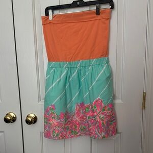 Lilly Pulitzer Orange and Green Smocked Skater Mini Skirt